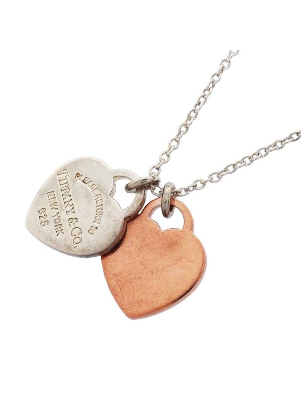 Tiffany & Co Necklace Double Return to Heart 925 Sterling Silver Gold Rubedo